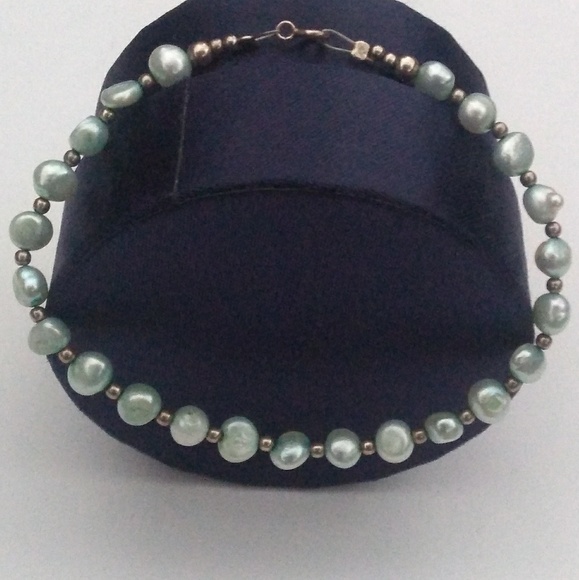 VINTAGE Sterling Silver BeaUtiful Blue Freshwater Pearl Bracelet *SaLe PrIce* - Picture 3 of 8